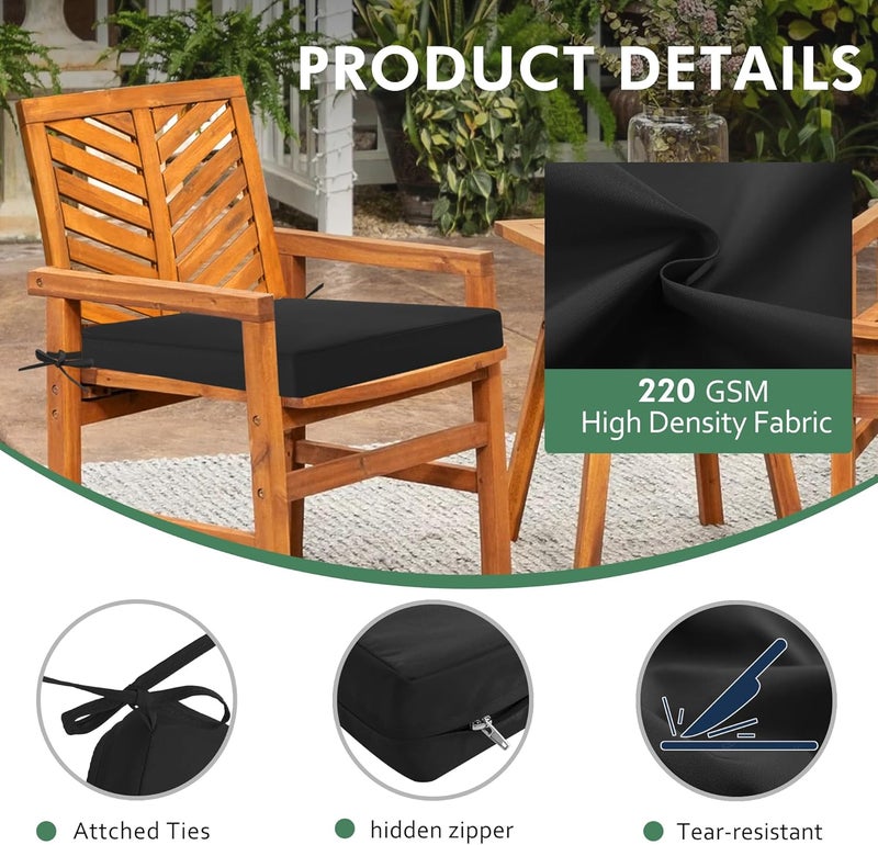 Summsun Outdoor Chair Cushions Set of 6: Waterproof & Fade Resistant Seat Cushion for Patio Furniture - 19 x 19 x 2 Inch Chair Pads with Ties and Hidden Zipper - Patio Chair Cushion Replacement, Black - Image 4